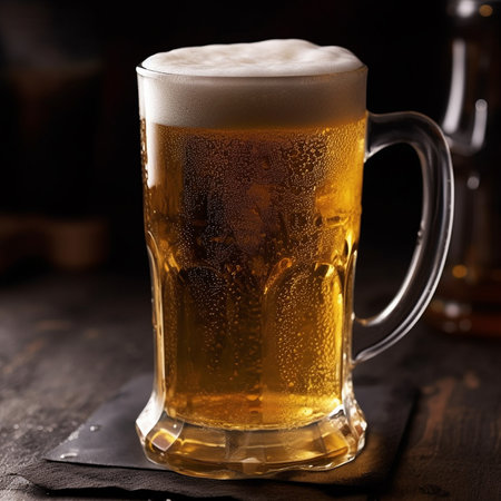 Mug of beer on a dark background. Select focus. AI generatedの素材