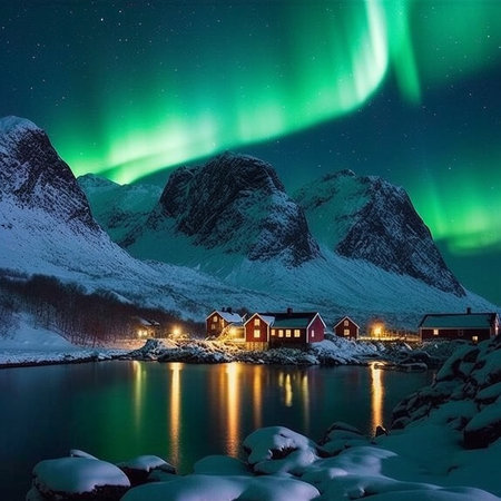 Aurora borealis. AI generatedの素材