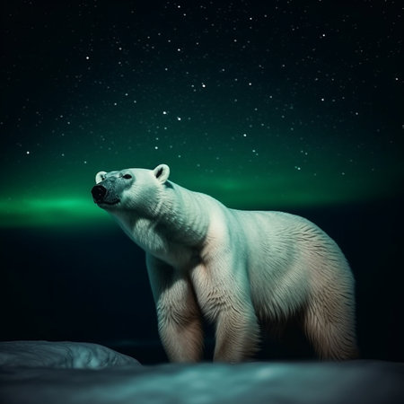 Polar bear at night. AI generatedの素材
