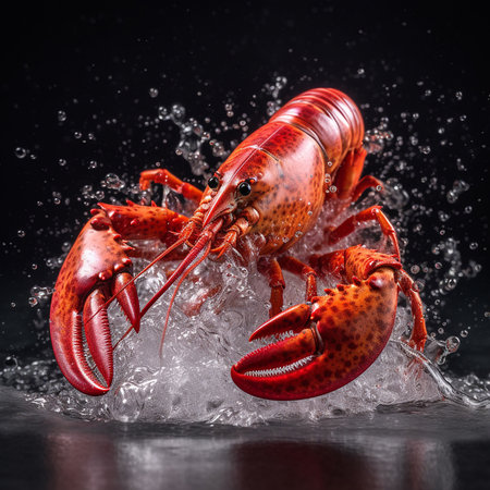 Lobster in water on a black background.の素材