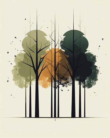 Trees in the forest, grunge style. Vector illustration.の素材
