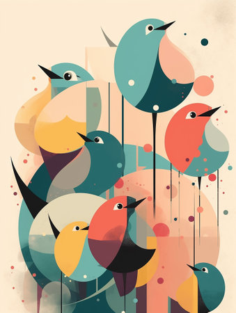 Colorful birds on abstract background. Vector illustration for your design.の素材