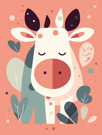 Cute hand drawn vector illustration in scandinavian style. Cute cartoon cow. AI generatedの素材