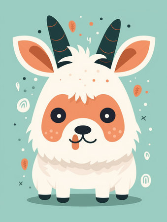Cute cartoon goat. Vector illustration in a flat style. Cute animal. AI generatedの素材