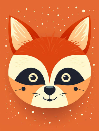 Cute fox face on orange background. Vector illustration in flat style. AI generatedの素材
