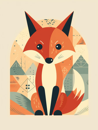 Cute fox vector illustration in scandinavian style. Vector illustration. AI generatedの素材