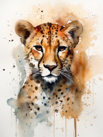 Watercolor portrait of cheetah. Hand-drawn illustration. AI generatedの素材