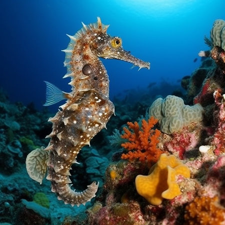 Seahorse on a tropical coral reef in the Red Sea.の素材