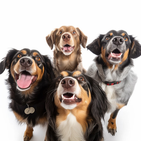 Group of dogs in front of a white background. Shot in studio.の素材