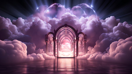 Mystical portal with archway to heaven. 3d renderingの素材
