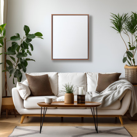 Mock up poster frame in interior background, Scandinavian style, 3D renderの素材
