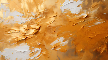 Gold paint on a white background. Abstract background with gold paint.の素材
