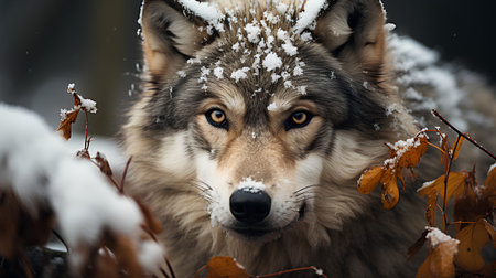 Portrait of a wolf in the winter forest. Close-up.の素材