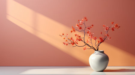 White vase with tree branches on the wall. 3d renderingの素材