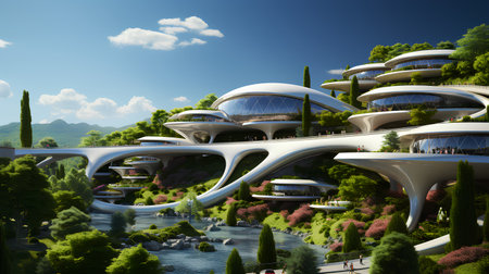 Futuristic architecture in the city park.の素材