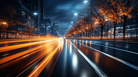 light trails on the modern building backgroundの素材