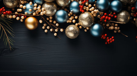 Christmas composition. Christmas, winter, new year concept. Flat lay, top view, copy space.の素材