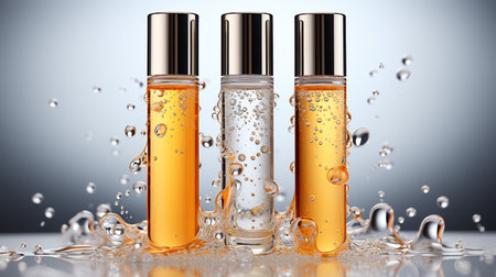 Cosmetic branding, spa and aromatherapy concept - Skin care serum and gel bottles,の素材