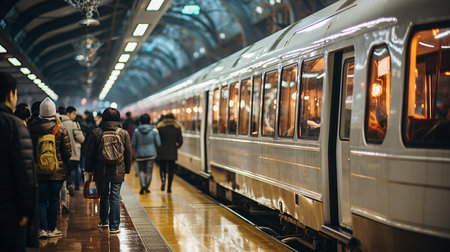 Train at the platform of the railway stationの素材
