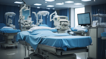 Interior of a modern operating room with equipment.の素材