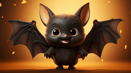 3d rendering of cute cartoon bat character in halloween conceptの素材