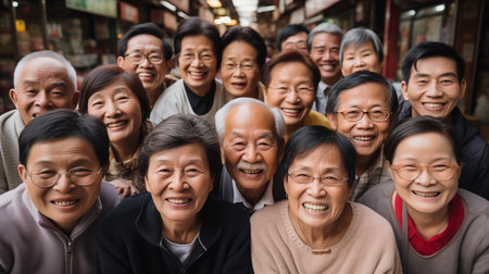 Group of asian old people smiling and looking at the camera.の素材
