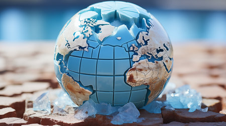 Globe and ice cubes. Global warming concept. 3d renderingの素材