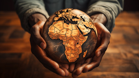 Close up of hands holding Earth planet.の素材