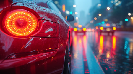 Car on the road at night with traffic lights. Blurred backgroundの素材