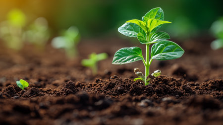 Green seedling illustrating concept of new life and eco-friendly developmentの素材