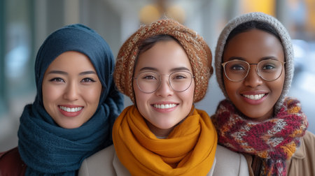 group of asian muslim women wearing scarf and eyeglassesの素材