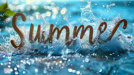 Summer word on water splash with bokeh background.の素材