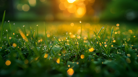 Morning dew on the grass with bokeh light background.の素材