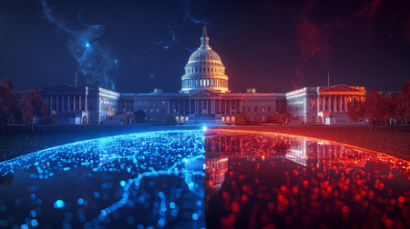 Capitol building with res and blue colors. USA 2024 elections concept.の素材