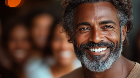 Close up portrait of a smiling african american man looking at cameraの素材