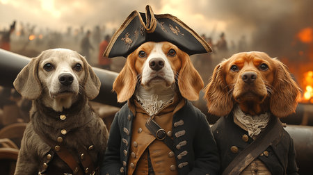 Portrait of a group of dogs in the form of pirates.の素材