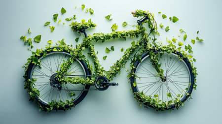Bicycle covered with ivy on white background. 3d renderingの素材