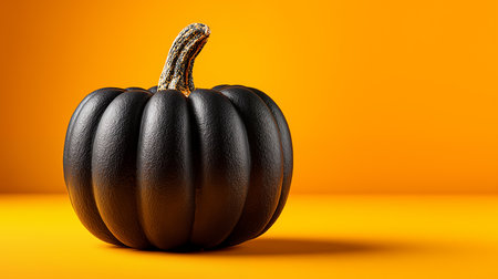 Black halloween pumpkin on orange background. 3D illustration.の素材