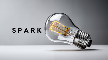 Light bulb on gray background with SPARK text. 3D renderingの素材