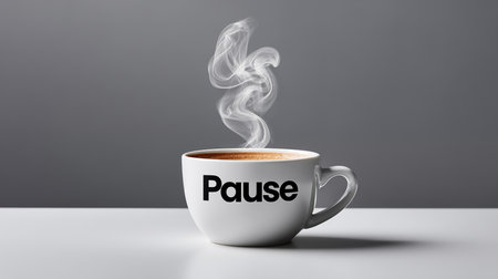 Cup of coffee with word Pause on gray background. 3D renderingの素材