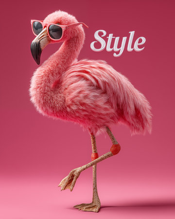 Flamingo in sunglasses on a pink background. 3d illustrationの素材