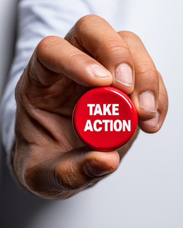 Close-up Of A Businessman's Hand Showing Take Action Buttonの素材