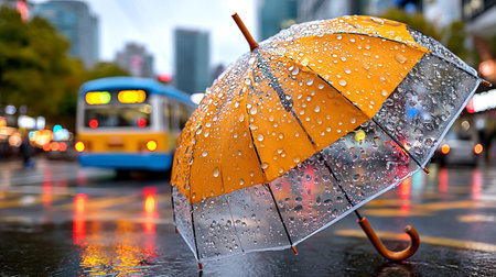 Rainy umbrella on the road in New York City, USA.の素材