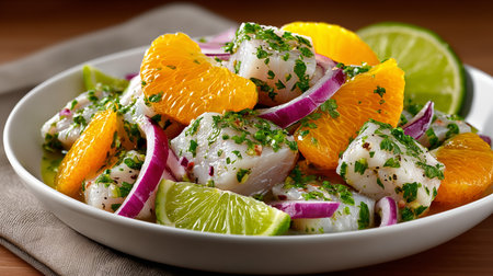 Salad with cod, orange, lime, onion and parsleyの素材