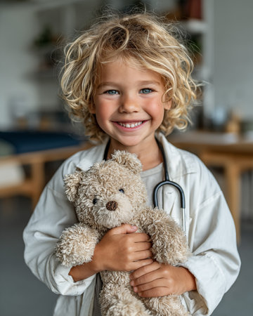 Portrait of a funny little girl on a red background. Studio shot.の素材