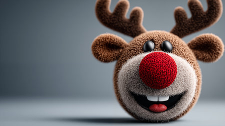 Cute reindeer with red nose and black eyes. 3d renderingの素材