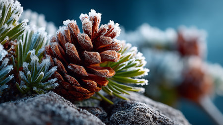 Pine cones in the snow. Pine cones in the snow. christmas backgroundの素材