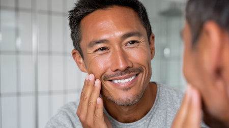 Beautiful young woman in the shower washing her hair in the bathroomの素材