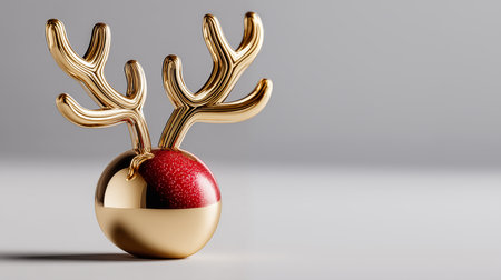 Christmas bauble with golden reindeer antlers. 3D renderingの素材