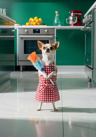 Yogurt with fresh berries in a glass on a beige backgroundの素材